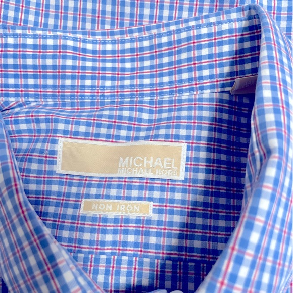 Michael Kors Men's Size 17.5 Plaid No Iron 100% Cotton Button Down Shirt - Picture 4 of 10
